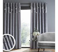 Catherine Lansfield Crushed Velvet Glamour Sequin Eyelet Grey Curtains- 90x90 Inch DS/55287/W/E9090/GY