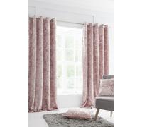 Catherine Lansfield Crushed Velvet Lined Eyelet Curtains - 66x54 Inch - Blush Pink