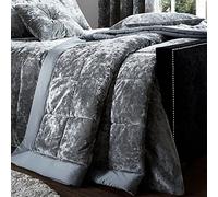 Catherine Lansfield Crushed Velvet Quilted 220x220cm Bedspread Silver Grey