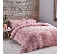Catherine Lansfield Duvet Cover Set Cuddly Deep Pile Faux Fur with Pillowcases Double Blush Pink
