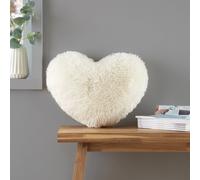 Catherine Lansfield Cuddly Deep Pile Faux Fur Heart Shaped Cushion Cream