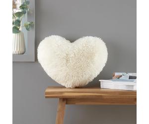 Catherine Lansfield Cuddly Deep Pile Faux Fur Heart Shaped Cushion Cream