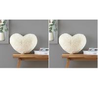 Catherine Lansfield Cuddly Deep Pile Faux Fur Heart Shaped Cushion Cream (Pack of 2)