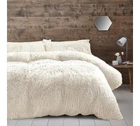Catherine Lansfield Cuddly Deep Pile Faux Fur Super King Duvet Cover Set with Pillowcases Cream