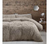 Catherine Lansfield Cuddly Deep Pile Faux Fur Super King Duvet Cover Set with Pillowcases Natural