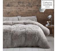 Catherine Lansfield Cuddly Faux Fur Duvet Cover Set Ilver