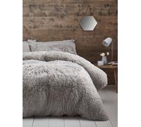Catherine Lansfield Cuddly Faux Fur Duvet Cover Set Ilver
