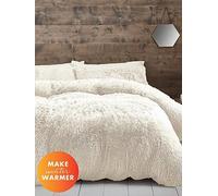 Catherine Lansfield Cuddly Faux Fur Duvet Cover Set In Cream Cream