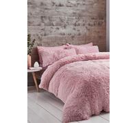 Catherine Lansfield Duvet Cover Set Cuddly Deep Pile Faux Fur with Pillowcases Double Blush Pink