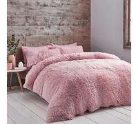 Catherine Lansfield Cuddly Deep Pile Faux Fur King Duvet Cover Set with Pillowcases Blush Pink
