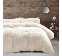 Catherine Lansfield Cuddly Deep Pile Faux Fur King Duvet Cover Set with Pillowcases Cream