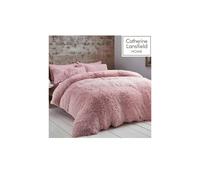 Cuddly Deep Pile Shaggy Faux Fur Fleece Duvet Cover Set, Blush, King - Catherine Lansfield