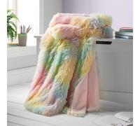 'Cuddly Rainbow' Deep Pile Faux Fur Blanket Throw Catherine Lansfield Multi 130cm x 170cm