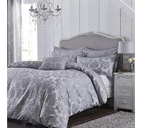 Catherine Lansfield Damask Jacquard Double Duvet Cover Set with Pillowcases Silver Grey