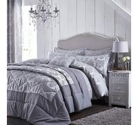 Catherine Lansfield Damask Jacquard Double Duvet Cover Set with Pillowcases Silver Grey