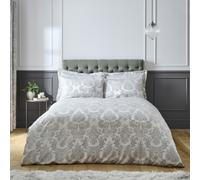 Catherine Lansfield Damask Jacquard Duvet Cover Set - Silver Grey - Super King