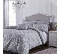 Catherine Lansfield Damask Jacquard Embellished Duvet Cover Set, Silver