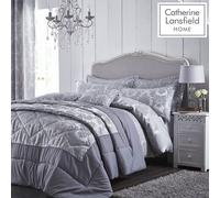 Catherine Lansfield Damask Jacquard King Duvet Cover Set with Pillowcases Silver Grey