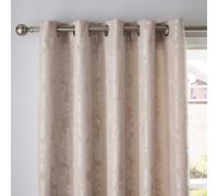 Catherine Lansfield Damask Jacquard Lined Eyelet Curtains 168x183cm Neutral