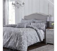 Catherine Lansfield Damask Jacquard King Duvet Cover Set with Pillowcases Silver Grey