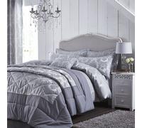 Catherine Lansfield Damask Jacquard Super King Duvet Cover Set with Pillowcases Silver Grey