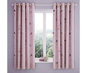 Catherine Lansfield Dancing Fairies 66x72 Inch Fully Reversible Lined Two Curtain Panels Pink