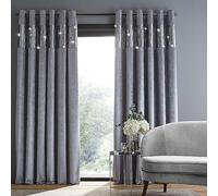 Catherine Lansfield Deco Velvet Sequin Eyelet Curtains Grey