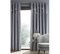 Catherine Lansfield Curtains - Deco Velvet Sequin Eyelet, Crushed Velvet Lined Grey 117 x 183 cm