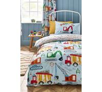 Catherine Lansfield 'Digger Dreams' Reversible Duvet Cover Set in Blue | Size: Single Catherine Lansfield Blue Single