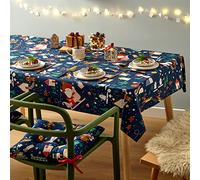 Catherine Lansfield Dining Santa's Christmas Wonderland Wipe Clean 132x229 cm Table Cloth Navy