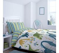 Catherine Lansfield Dino Duvet Cover 135 x 200 + 80 x 80 cm + Fitted Sheet White 90 x 200 + 1 Pillowcase 80 x 80 cm White
