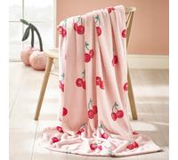Catherine Lansfield Disco Cherries Cosy Fleece 200x240cm Oversized Blanket Throw Pink