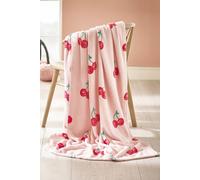 Catherine Lansfield Disco Cherries Cosy Fleece 200x240cm Oversized Blanket Throw Pink