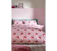 Catherine Lansfield Disco Cherries Stripes Reversible Duvet Cover Set Pink - Single - Pink