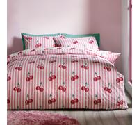 Catherine Lansfield 'Disco Cherries Stripes' Reversible Duvet Cover Set in Pink | Size: Single Catherine Lansfield Pink Single