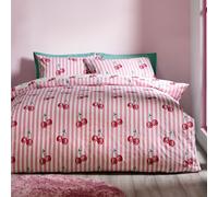 Catherine Lansfield Disco Cherries Stripes Reversible King Duvet Cover Set with Pillowcases Pink