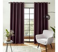 Catherine Lansfield Downstairs Faux Silk 66x72 Inch Blackout Thermal Insulating Eyelet Curtains Two Panels Aubergine