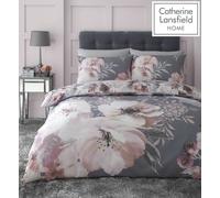 Catherine Lansfield Dramatic Floral Blossoms Print Grey Duvet Quilt Cover Set