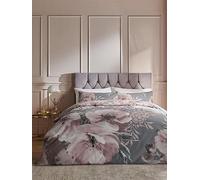 Dramatic Floral Easy Care Single Duvet Set Grey