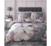 Catherine Lansfield Dramatic Floral Easy Care Duvet Cover Bedding Set Grey