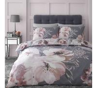 Catherine Lansfield Dramatic Floral Easy Care Single Duvet Set Grey