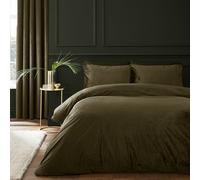 Catherine Lansfield Kingsley Soft Matt Velvet Super King Duvet Cover Set with Pillowcases Olive Green