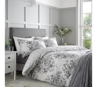 Catherine Lansfield Elinda Floral Reversible Double Duvet Cover Set with Pillowcases Grey
