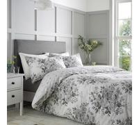 Catherine Lansfield Elinda Floral Reversible Duvet Cover Set - Grey - Double