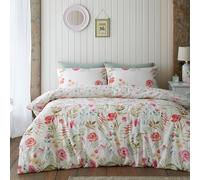 Catherine Lansfield Ella Poppy Reversible King Duvet Cover Set with Pillowcases, Cream