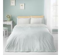 Catherine Lansfield Embroidered Daisy Soft Touch Duvet Cover Set Sage Green - Double - Sage Green