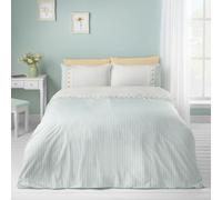 Catherine Lansfield Embroidered Daisy Soft Touch Duvet Cover Set Sage Green - King - Sage Green