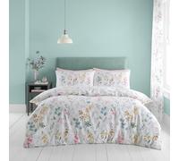 Catherine Lansfield Emilia Floral Reversible Double Duvet Cover Set with Pillowcases White Green