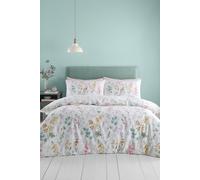 Catherine Lansfield Emilia Floral Reversible King Duvet Cover Set with Pillowcases White Green