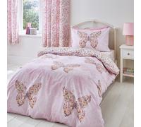 Catherine Lansfield Enchanted Butterfly Reversible Double Duvet Cover Set with Pillowcases Pink